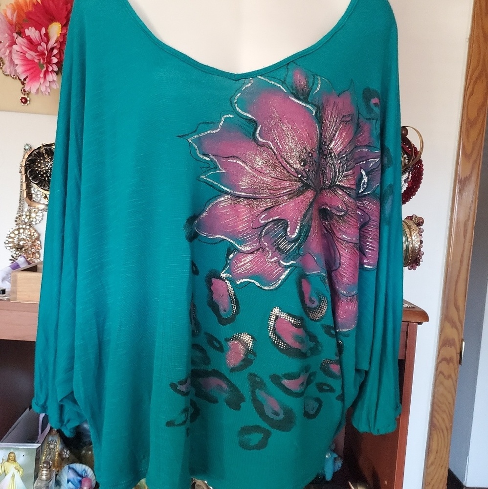 Women's Teal Floral Scoop-Neck Camisole